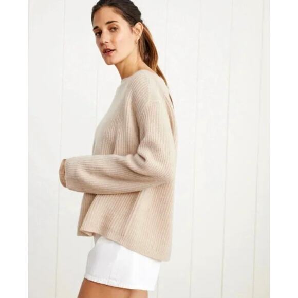 NWT! Jenni Kayne M 100% Cashmere Boatneck Sweater $395 Ribbed Knit Oatmeal Beige - Picture 3 of 11